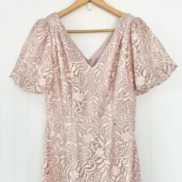 JS COLLECTIONS RIVER PUFF SLEEVE lace COLUMN GOWN dress Size 8 Blush new!!! - Picture 5 of 16